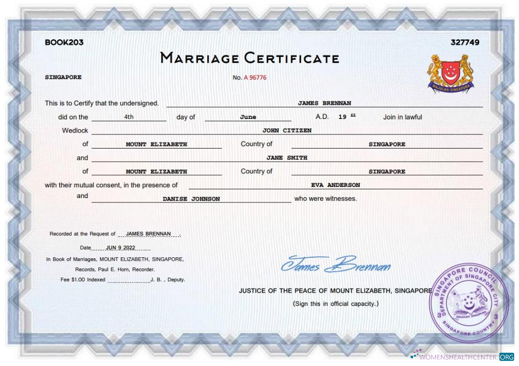 Download Singapore marriage certificate Word and PDF template Photoshop template